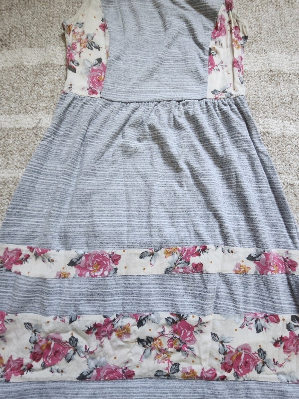Maison Jules Light Blue Striped Dress with Pink Floral Panels - Picture 5 of 6